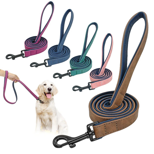 Leather Dog Leash 4 ft Dog Leash 2 Layer with Padded Handle