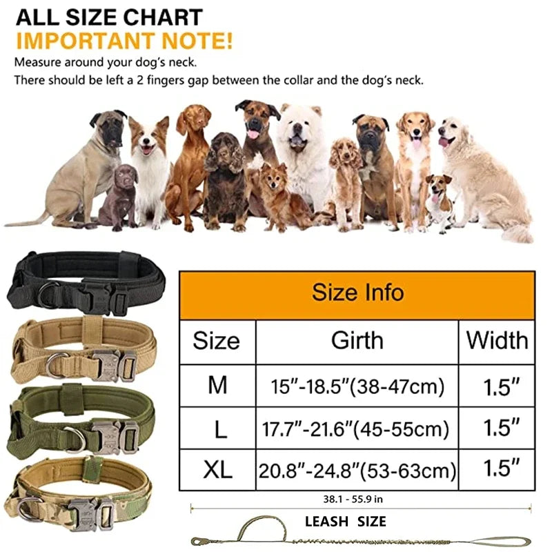 Tactical Dog Collar Leash Set, Adjustable Military Collar