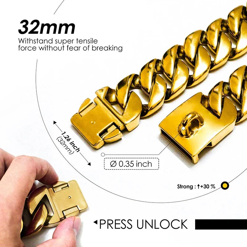 32MM Wide Strong Metal Dog Chain Collars\Necklace For Large Dogs